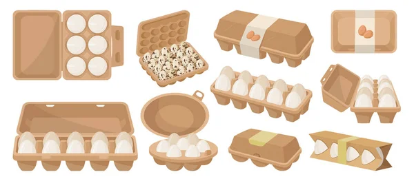 Embalaje Huevos Dibujos Animados Huevos Cajas Cartón Mercado Agricultores Tienda — Vector de stock
