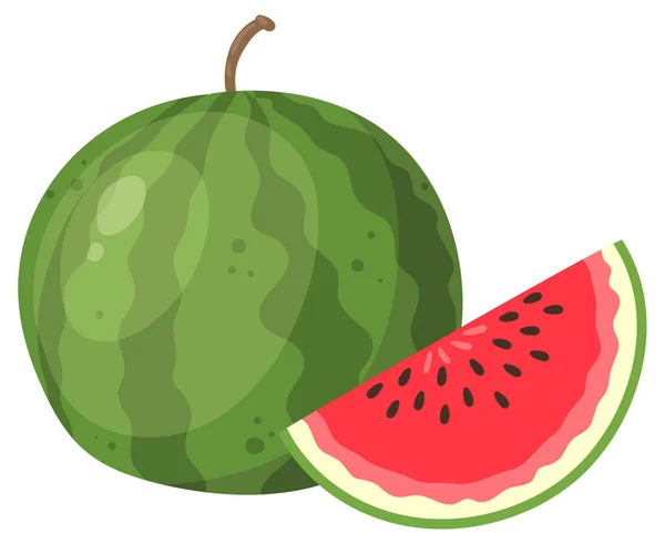 Cartoon Wassermelonenfrucht Frische Saftige Wassermelonenbeeren Ganze Früchte Und Halb Flache — Stockvektor