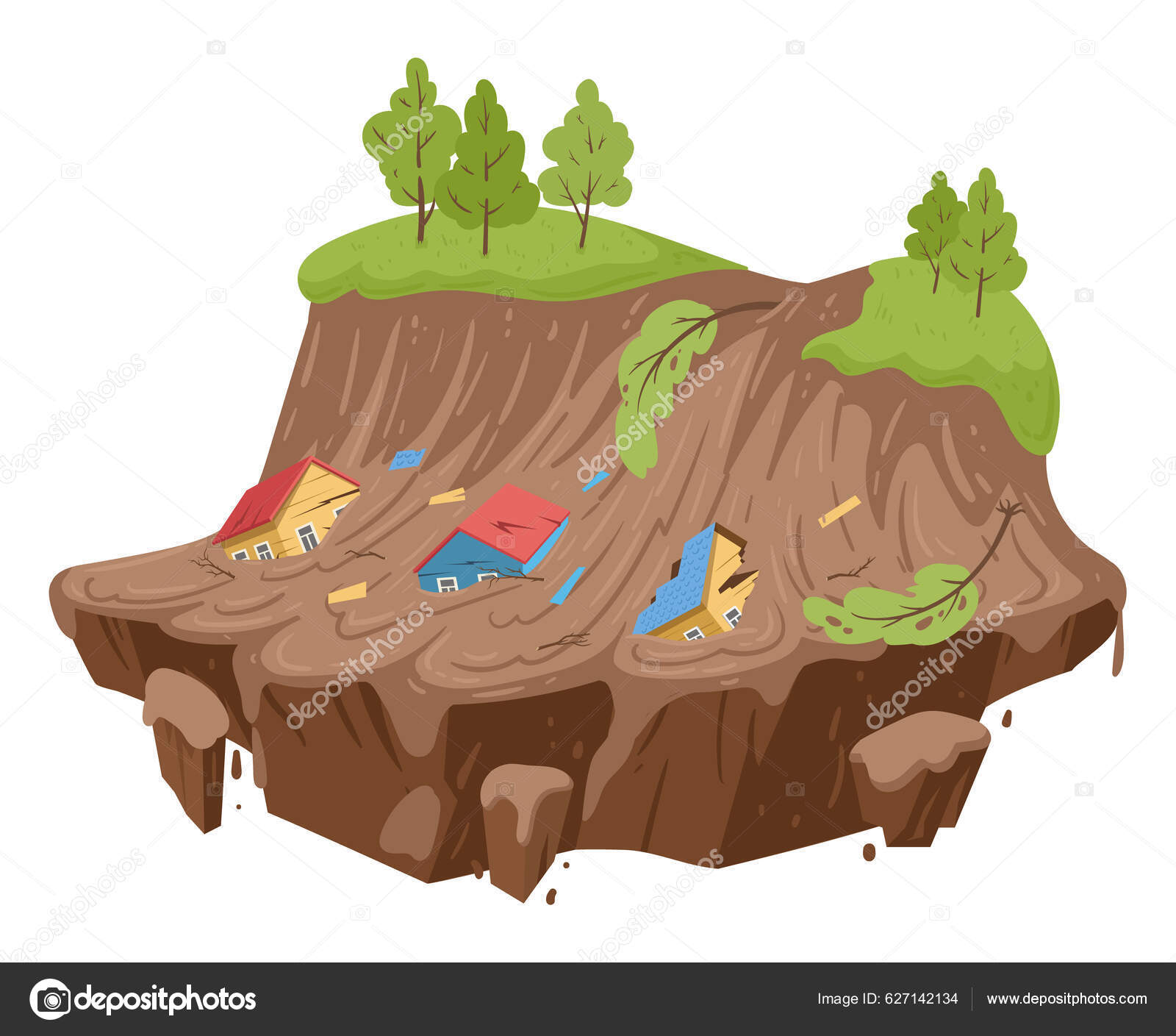 Flujo Lodo Dibujos Animados Desastre Natural Deslizamiento Tierra Arroyo  Barro Vector de stock #627142134 de ©GreenSkyStudio, image size:1600x1409