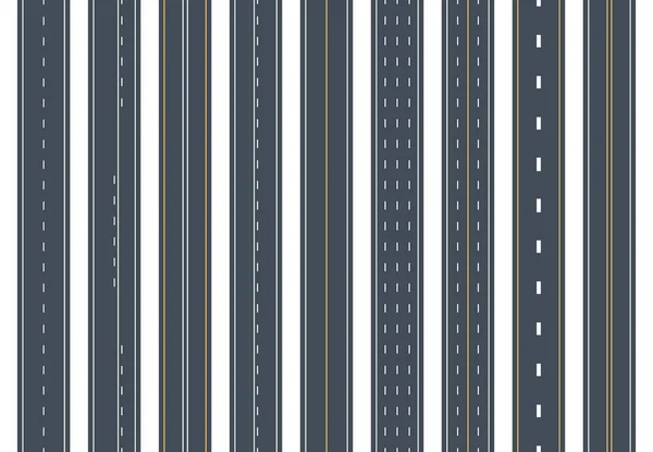 沥青路面 城市街道公路 标记道路 水平街道道路平面矢量画图设置在白色背景上 公路及街道 — 图库矢量图片