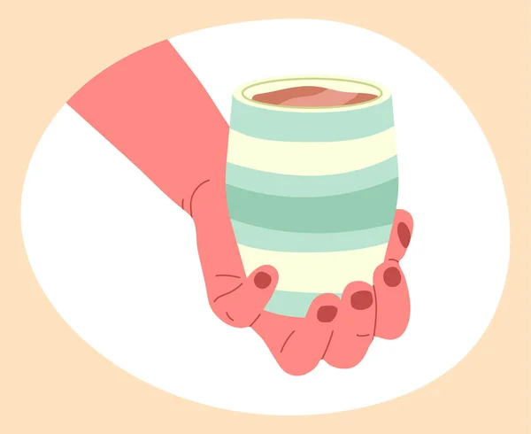 Cartoon Hete Koffie Drinken Cappuccino Kopje Hand Handvat Kopje Warme — Stockvector