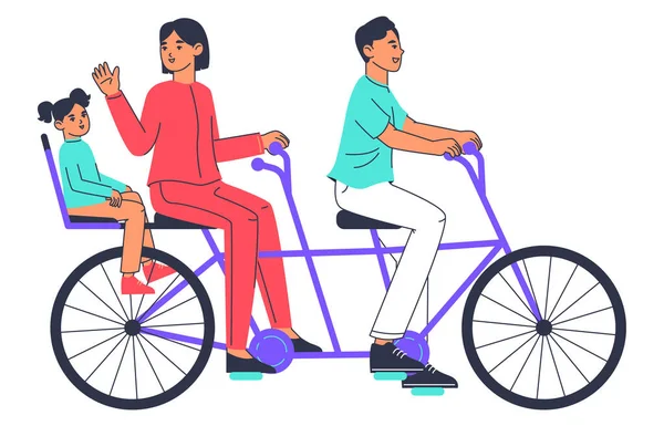 Οικογενειακό Ποδήλατο Χαρακτήρες Συνδυασμό Ποδήλατο Μαμά Μπαμπάς Και Παιδί Ενεργό — Διανυσματικό Αρχείο