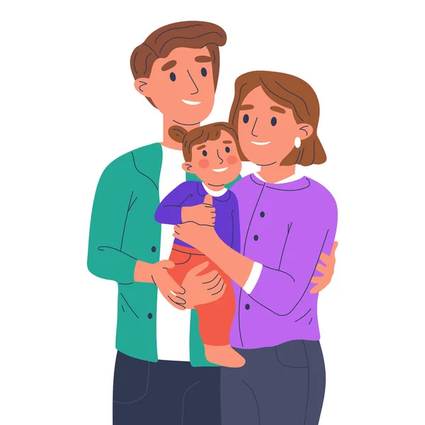 Mãe Pai Carregando Bebê Bonito Família Com Criança Pais Felizes —  Vetores de Stock