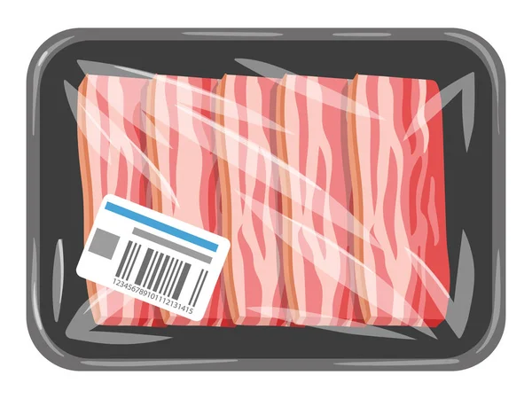 Cartoon Rauw Spek Varkensvlees Rode Spek Plakjes Vacuüm Plastic Verpakking — Stockvector