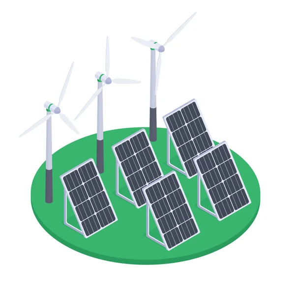 Isometric Windmill Solar Panels Renewable Energy Sources Alternative Eco Green —  Vetores de Stock