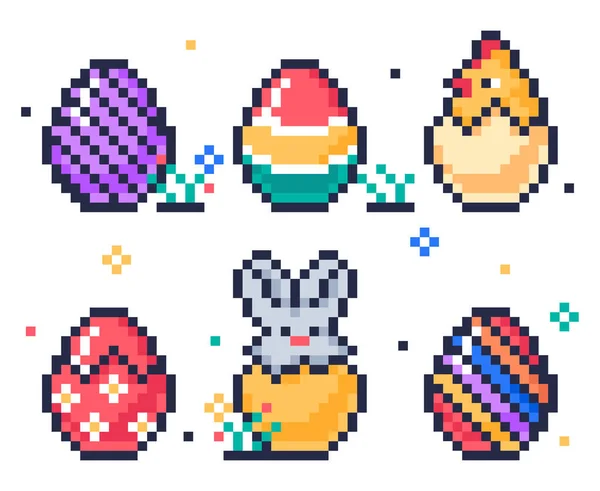 Pixel Bit Easter Eggs Pixel Art Arcade Game Eggs Icons — Stok Vektör
