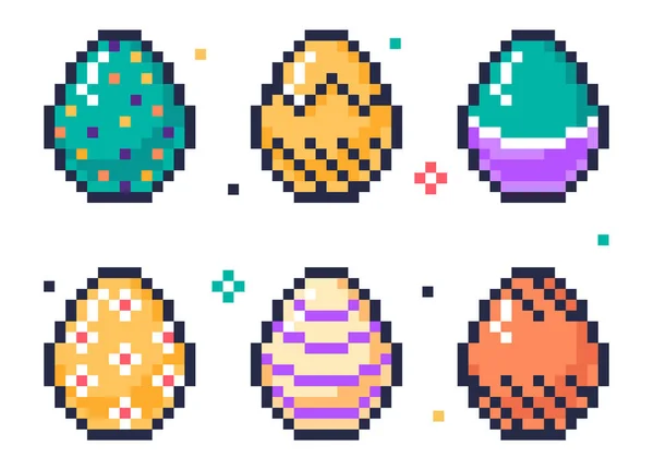 Pixel Art Arcade Game Eggs Easter Pixel Bit Eggs Painted — Stockový vektor