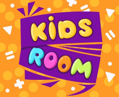 Cartoon kids room poster. Children game zone sticker, kids entertainment playroom. Game zone badge flat vector illustration