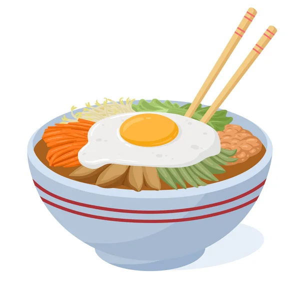 Cartoon Asian Food Bowl Japanese Korean Seafood Traditional Asian Cuisine — Stock Vector