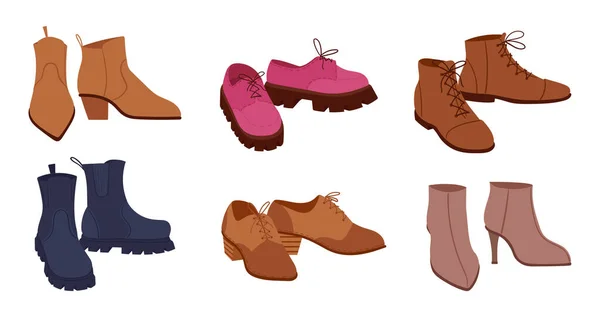 Cartoon Female Fashion Shoes Modern Footwear Boots Ankle Boots Brogues — 스톡 벡터