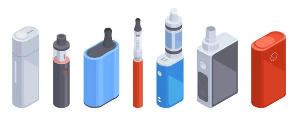 Isometric Cigarette Vape Pen Digital Electronic Cigarette Vape Smoke Accessories — Stockvector