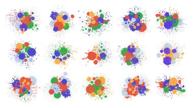 Paint blots. splashes. Abstract paint splatter drops, colorful ink spray paint splash flat vector illustration set