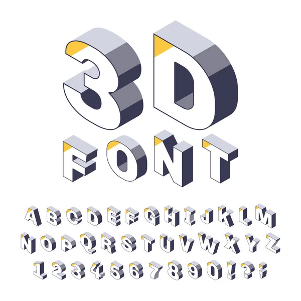 Isometrisches Alphabet Dreidimensionale Einfache Schrift Mit Buchstaben Und Zahlen Kubisches — Stockvektor