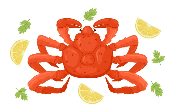 Cartoon Crab Marine Animal Claws Ocean Seafood Mediterranean Diet Tasty — Stock Vector