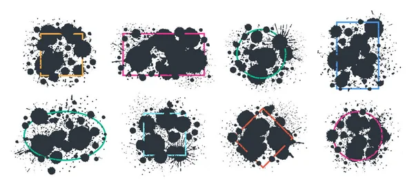 Paint Splash Frames Black Ink Drops Spots Borders Abstract Ink — Stock Vector