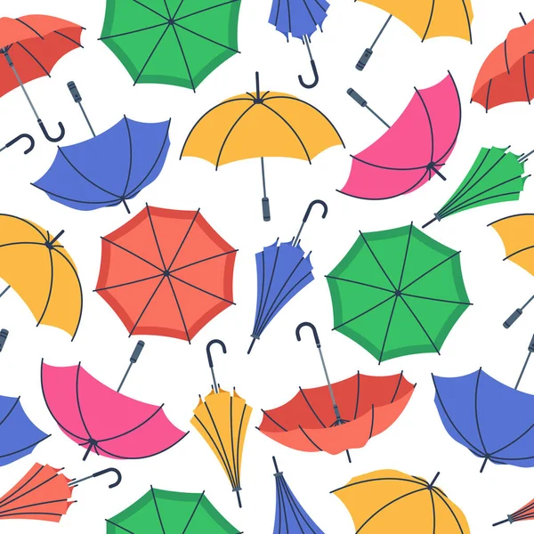 Patrón Sin Costuras Paraguas Dibujos Animados Paraguas Abiertas Cerradas Plegadas — Vector de stock