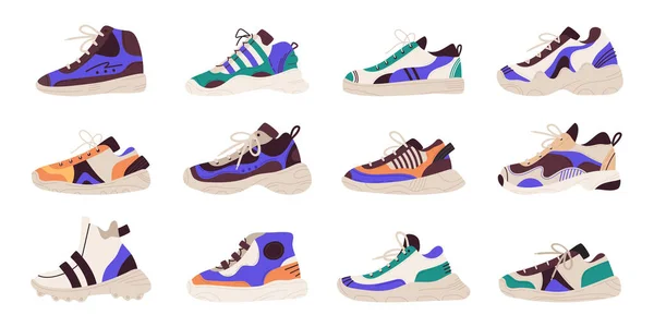 Baskets Plates Tendance Chaussures Fitness Modernes Vêtements Sport Élégants Ensemble — Image vectorielle