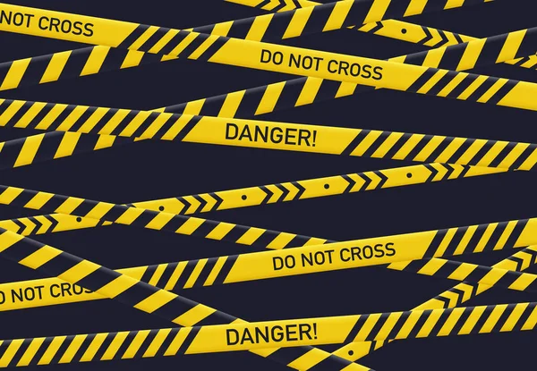 Polizei Gefahrenstellenplakat Vorsicht Gelbe Gefahrenbänder Sicherheitswarnlinien Bereich Verbrechensbarriere Muster Flache — Stockvektor