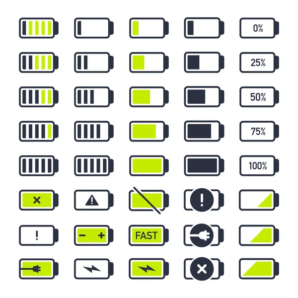 stock vector Smartphone battery icons. Mobile phone charging indicators, battery charge levels flat vector illustration set