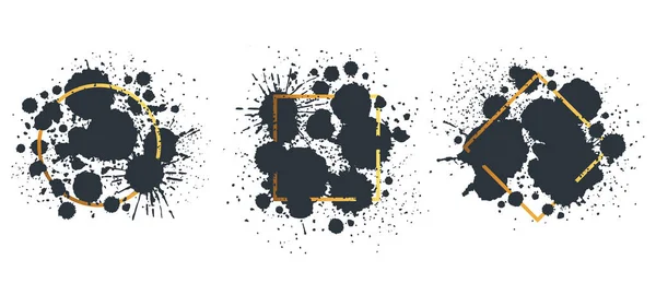 Ink Spots Frames Abstract Ink Splatters Black Paint Splash Drops — Stock Vector