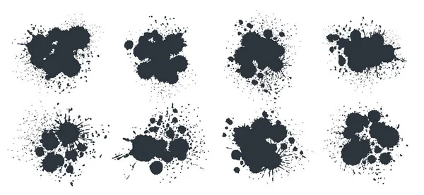Black Paint Drops Vector Set Abstract Ink Splashes Spots Grunge — Stock Vector