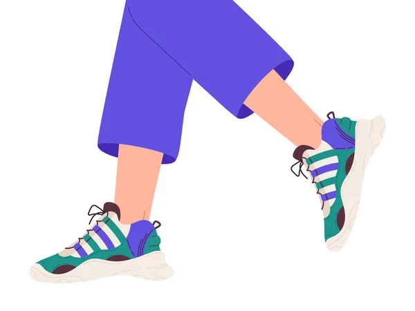 Chodzące Nogi Trampkach Wektor Ilustracji Płaskie Kobiece Nogi Buty Treningowe — Wektor stockowy