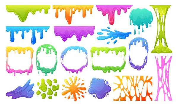 Cartoon Slime Mucus Splashes Jelly Dripping Spots Borders Frames Goo — Stock Vector