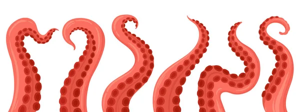 Ocean Squid Tentacles Cartoon Octopus Palpus Twisted Limbs Suckers Flat — Stock Vector