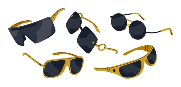 时髦的太阳镜 塑料和金属框架阴影 时髦眼镜配件平面矢量插图集 — 图库矢量图片