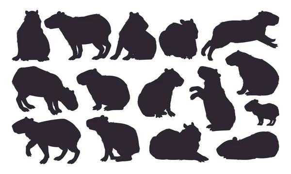 Silhouette Capybara Capibara Semi Acquatica Animali Selvatici Simpatici Animali Simpatici — Vettoriale Stock