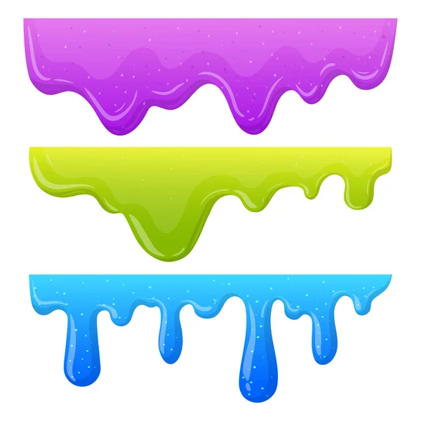 Cartoon Dripping Slime Liquid Mucus Borders Sticky Slime Splashes Jelly — Stock Vector