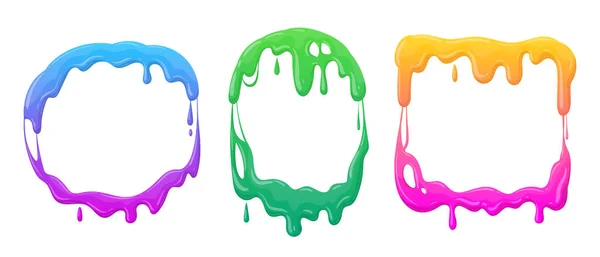 Cartoon Slime Frames Mucus Splash Borders Jelly Dripping Frames Goo — Stock Vector