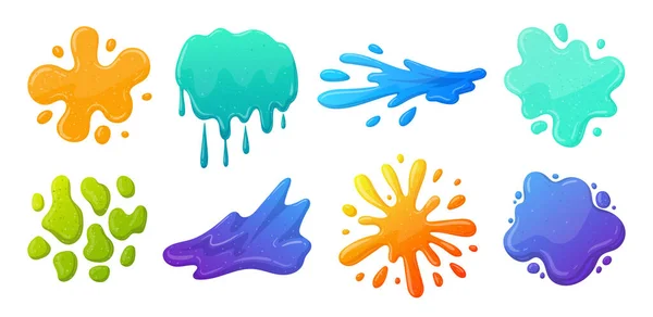 Cartoon Slime Splatters Sticky Goo Liquid Slime Colorful Mucus Splashes — Stock Vector