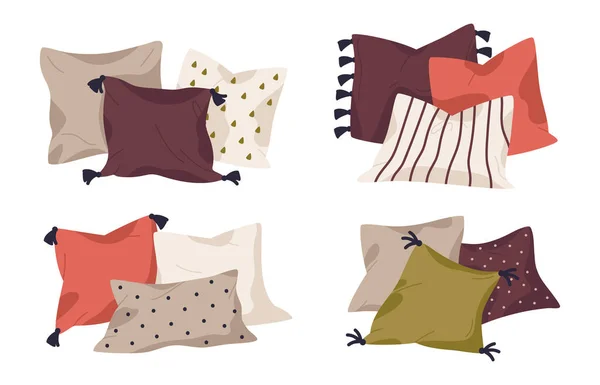 Almohadas Interiores Textiles Almohadas Decoración Para Hogar Cojines Sofá Acogedores — Vector de stock