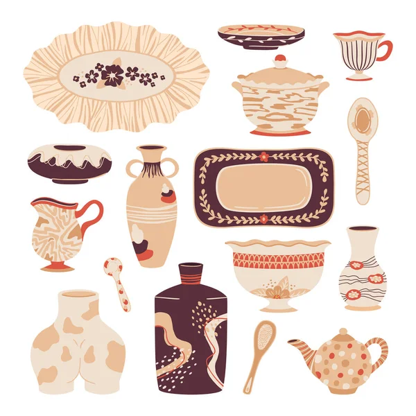 Керамическая Керамика Декоративная Глиняная Посуда Вазы Посуда Керамическая Посуда Ручная — стоковый вектор