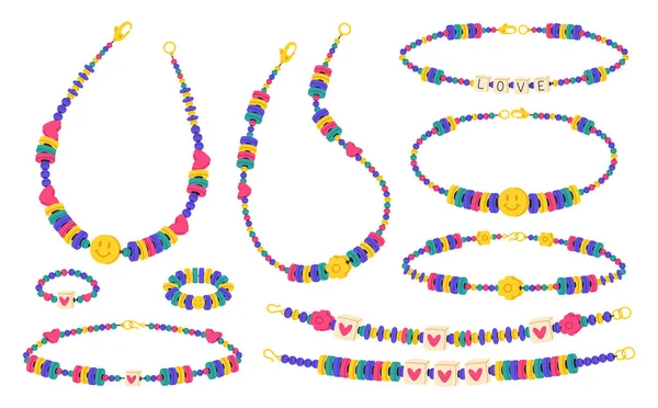 Amitié Bijoux Perlés Bracelets Perles Plastique Faits Main Colliers Mignons — Image vectorielle