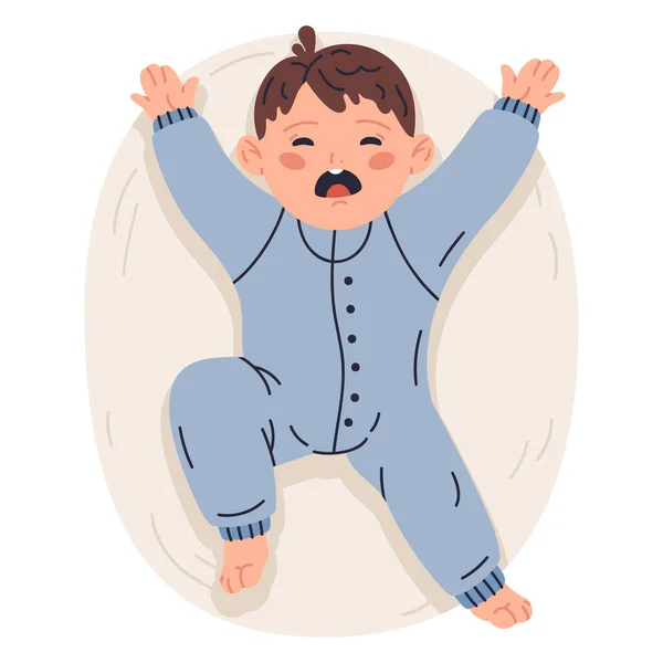Chorar Querida Bonito Menino Chorão Bebê Criança Vestindo Romper Azul —  Vetores de Stock