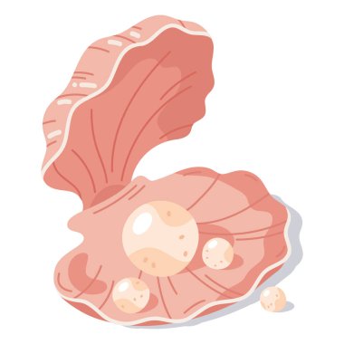 İnci kabuklu deniz tarağı. İncili kabuk, açık deniz kabuğu, deniz kabuğu. Okyanus deniz hayvanlarının düz vektör çizimi