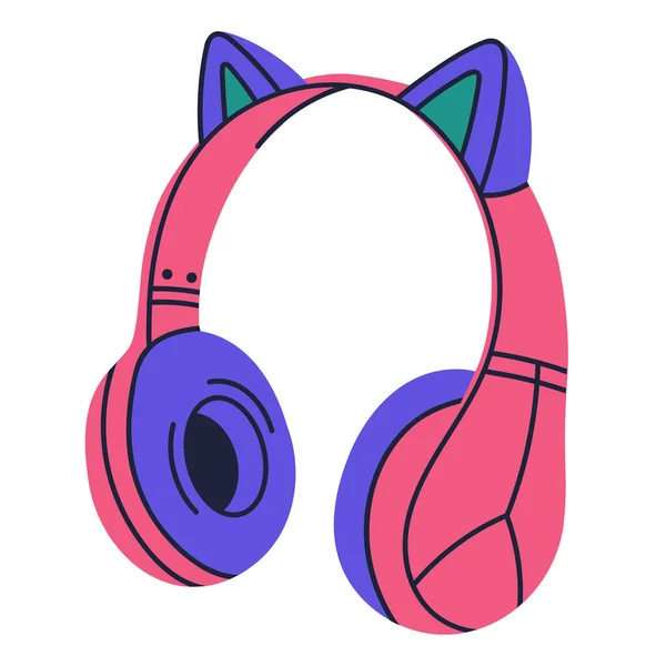 Lindos Auriculares Con Orejas Gadget Musical Inalámbrico Rosa Dispositivo Música — Archivo Imágenes Vectoriales