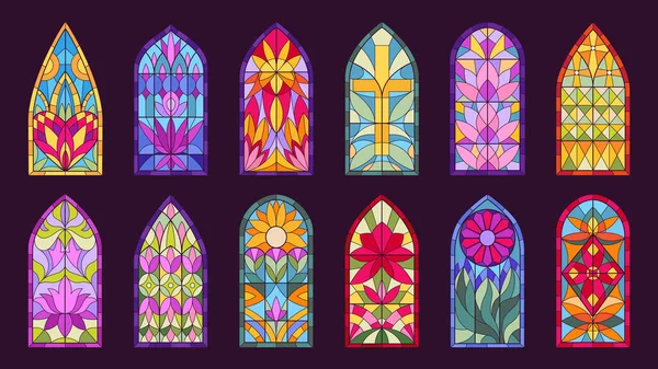 Мозаичные Окна Церкви Карикатурные Витражи Декоративные Абстрактные Мозаичные Рамы Плоские — стоковый вектор
