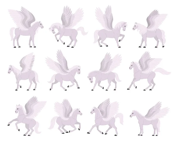 Pégaso Desenhos Animados Cavalos Alados Mágicos Cavalo Gracioso Fadas Com —  Vetores de Stock