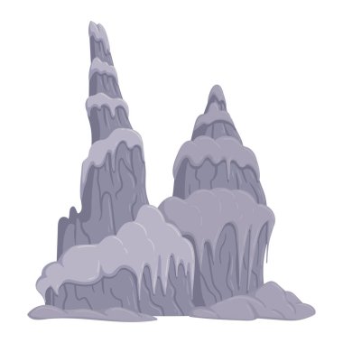 Jeoloji dikdörtgen formasyonu. Mineral doğal büyüme kireçtaşı kayaları. Beyaz arkaplanda düz vektör illüstrasyonu çizgi film dikdörtgeni sütunları