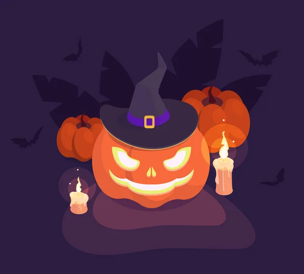 Isometrische Halloween Pompoen Poster Spookachtige Halloween Feest Pompoen Jack Lantaarn — Stockvector