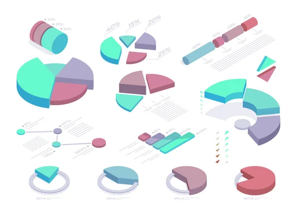 Isometric Statistic Diagram Set Data Analysis Charts Futuristic Chart Elements — Stock Vector