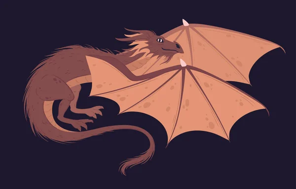 Cartoon Flying Dragon Winged Magic Dragon Fantasy Reptile Fairy Fire — Stock Vector
