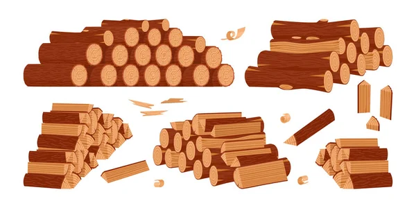 Dřevěné Klády Kreslené Ohniště Dřevěné Klády Dřevozpracující Průmysl Materiály Ploché — Stockový vektor