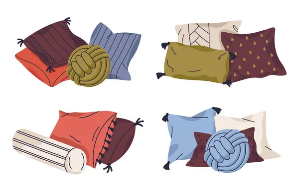 Sofá Cojines Decorativos Textil Hogar Interior Almohadas Almohadas Acogedoras Emplumadas — Archivo Imágenes Vectoriales