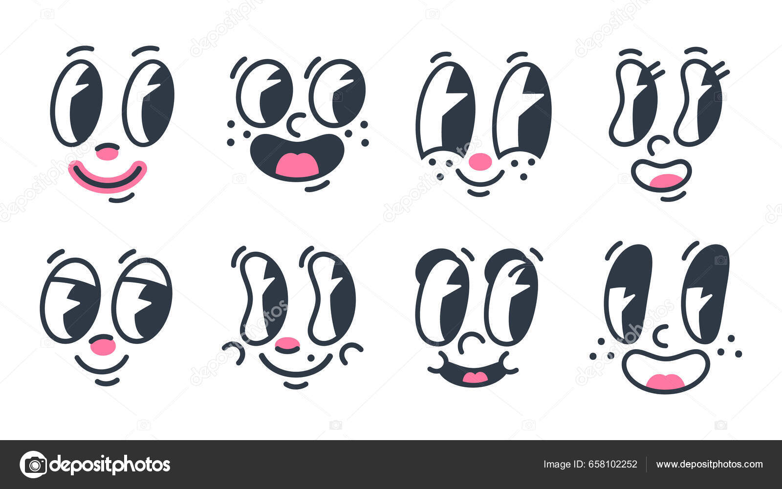 conjunto de caras engraçadas de personagens de mascote de desenho