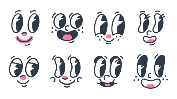 Retro Cararicature Emojis Zabawne Twarze Letnia Twarz Oczami Ustami Uśmiechnięte — Wektor stockowy