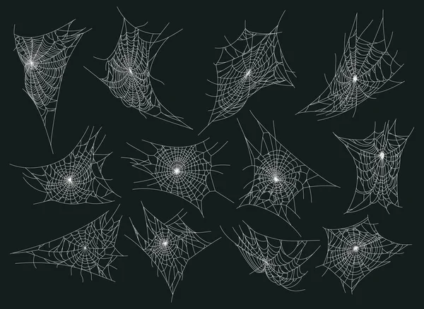 Spinnennetz Halloween Gruselige Spinnweben Horror Halloween Dekor Flache Vektorillustration Set — Stockvektor